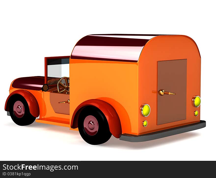 3d orange toy car isolated