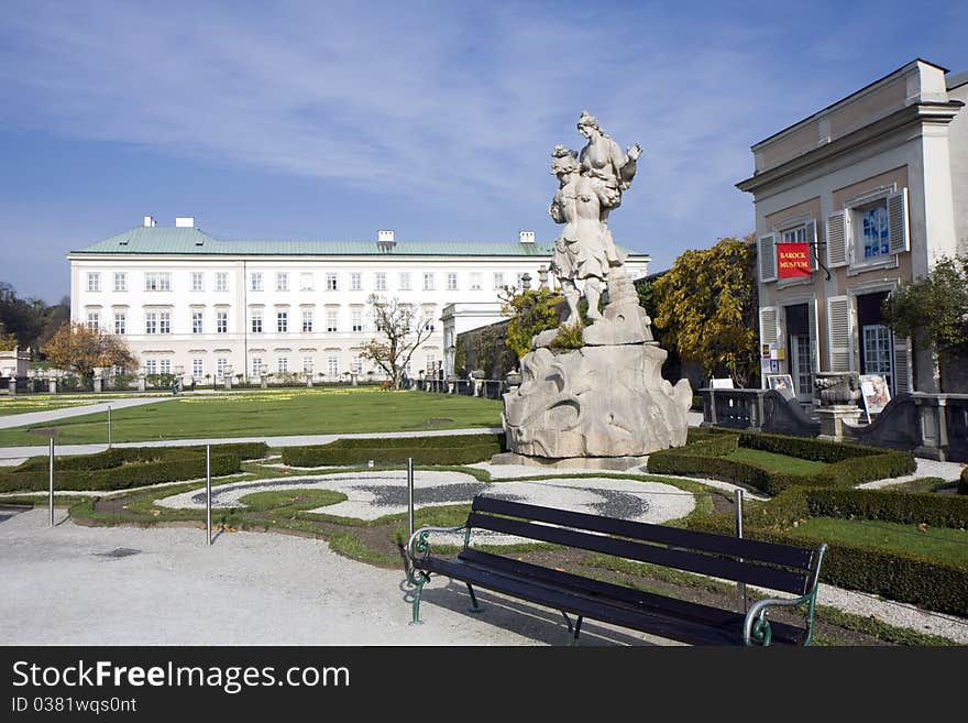 Mirabell garden and the palace in Salzburg, Austria. Mirabell garden and the palace in Salzburg, Austria