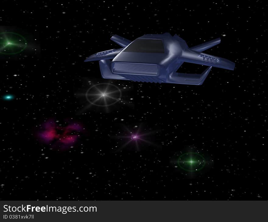 Battle spaceship in deep space. Battle spaceship in deep space