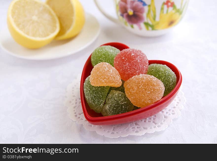 Colorful Candies In A Heart-shape Vase