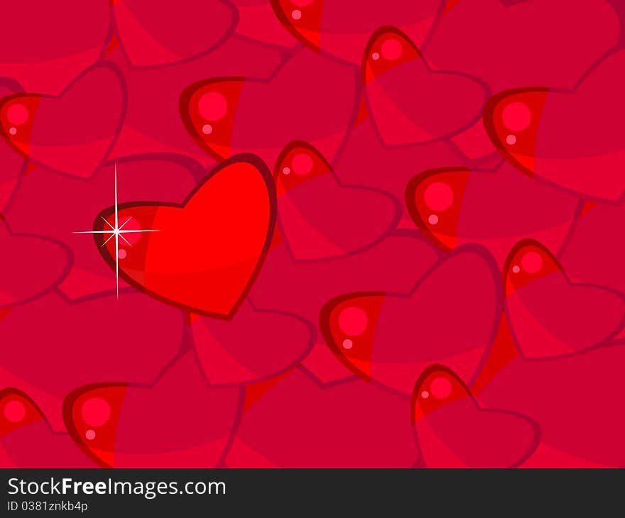 Vector background with red hearts. Valentine's Day. One stands out from everyone. Texture. Wallpaper. Vector background with red hearts. Valentine's Day. One stands out from everyone. Texture. Wallpaper.