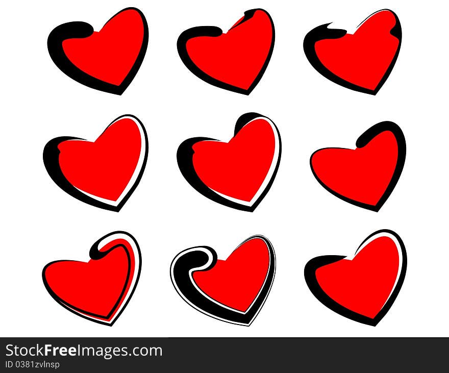 Vector set of isolated hearts. Red and black on a white background. Valentine's Day. Vector set of isolated hearts. Red and black on a white background. Valentine's Day.