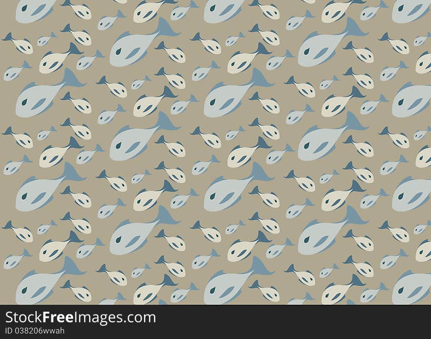 Vector illustration of mid-century modern 1950's style abstract fish pattern. Retro abstract Background.