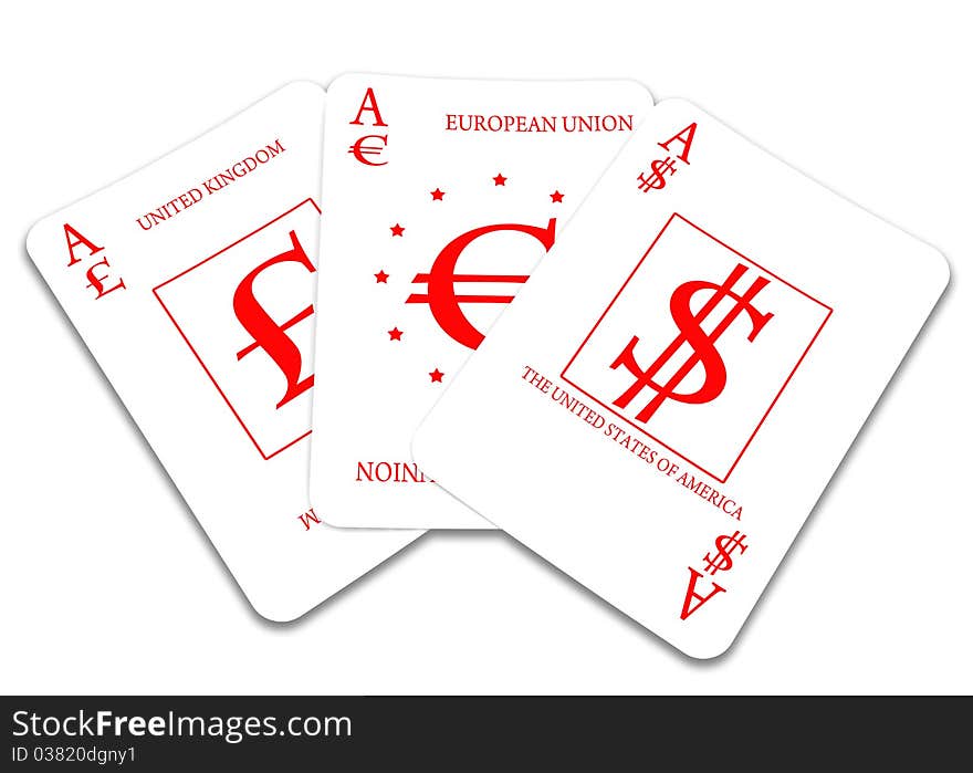 Three cards - dollar, euro, pound