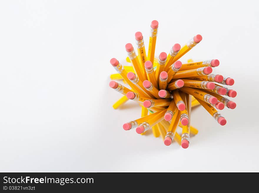 A Bunch of pencils isolated on white in the studio. A Bunch of pencils isolated on white in the studio