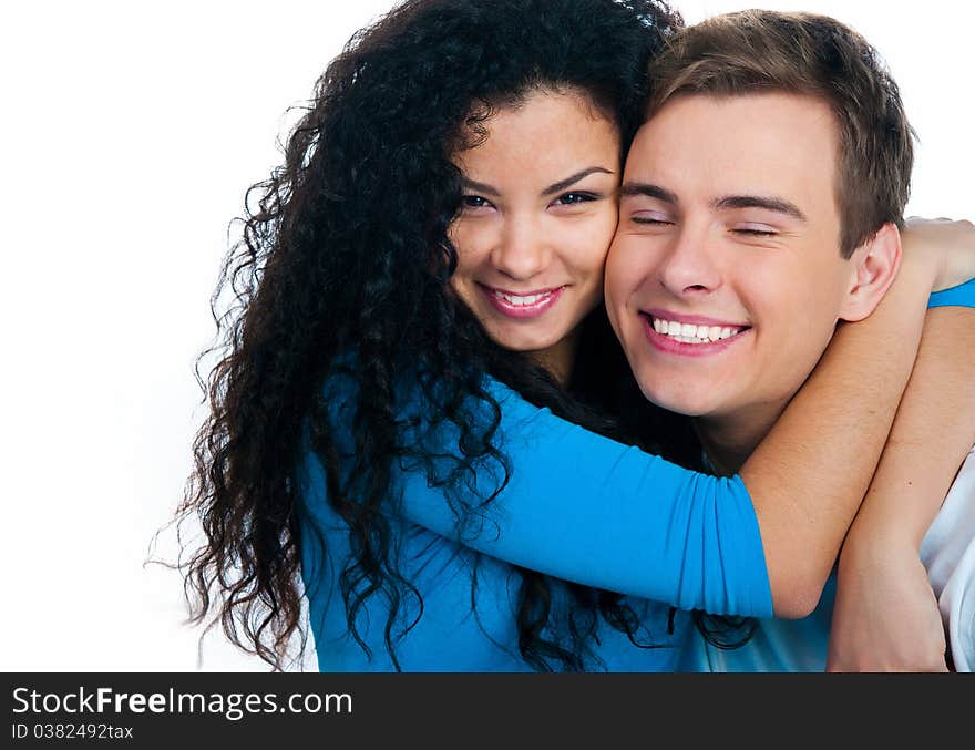 Smiling couple isolated on a white background