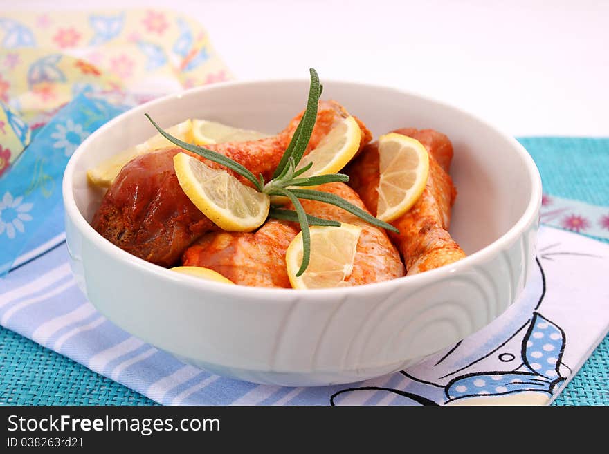 Some fresh meat of chicken with lemon. Some fresh meat of chicken with lemon