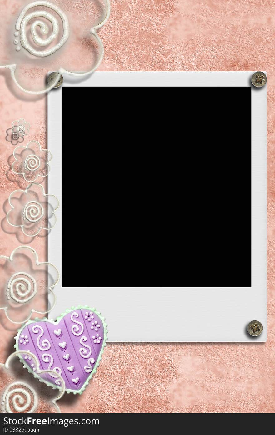 Frame picture with heart and flowers