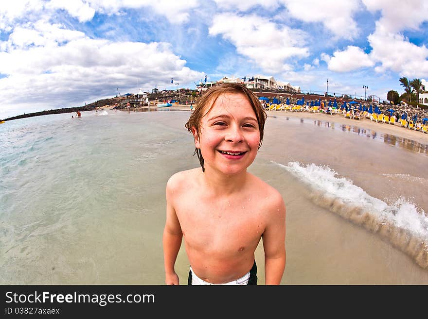 Boy has fun at the beach