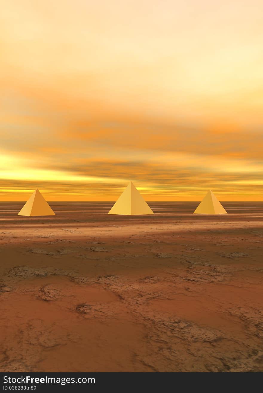 Landscape pyramids egypt and sky yellow. Landscape pyramids egypt and sky yellow