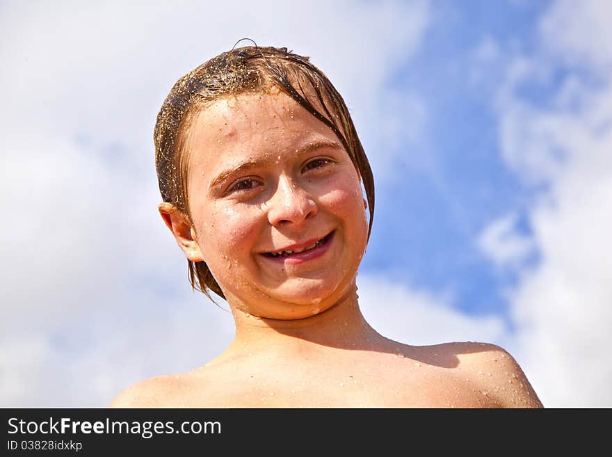 Boy has fun with the diving mask at the beach. Boy has fun with the diving mask at the beach