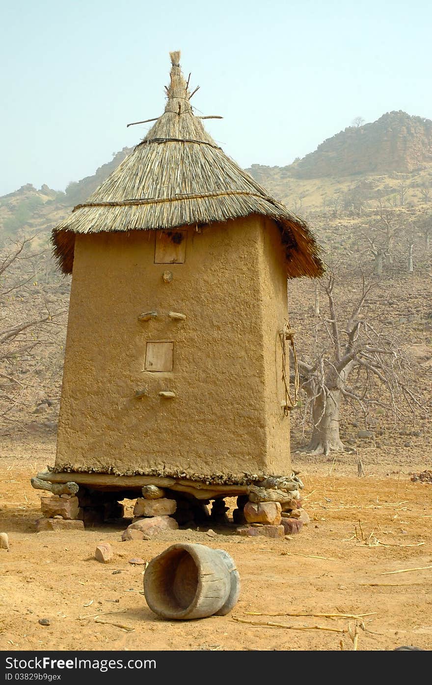 Vertical image of a Dogon granary in Mali. Vertical image of a Dogon granary in Mali