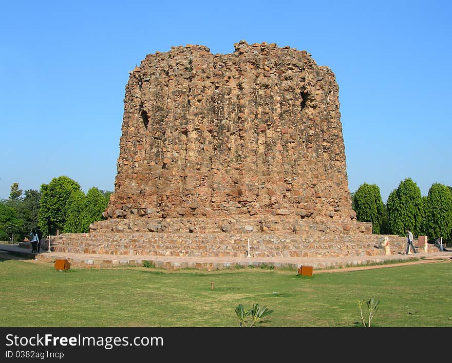 The uncompleted Alai Minar conceived to be double the height of the Qutab Minar in New Delhi, India. The uncompleted Alai Minar conceived to be double the height of the Qutab Minar in New Delhi, India