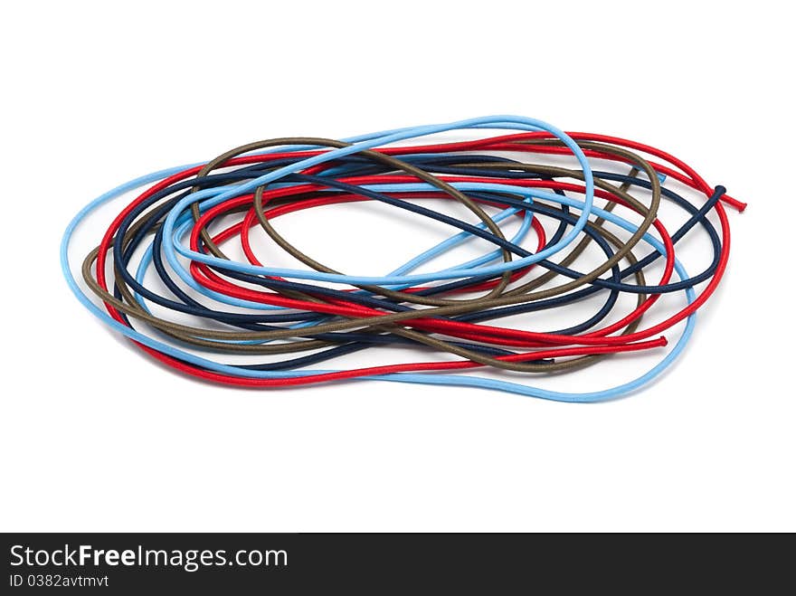 Hank of multi-colored hat elastic bands. On a white background. Hank of multi-colored hat elastic bands. On a white background