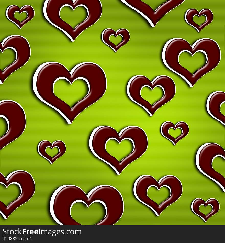 Red hearts isolated on beautiful green background