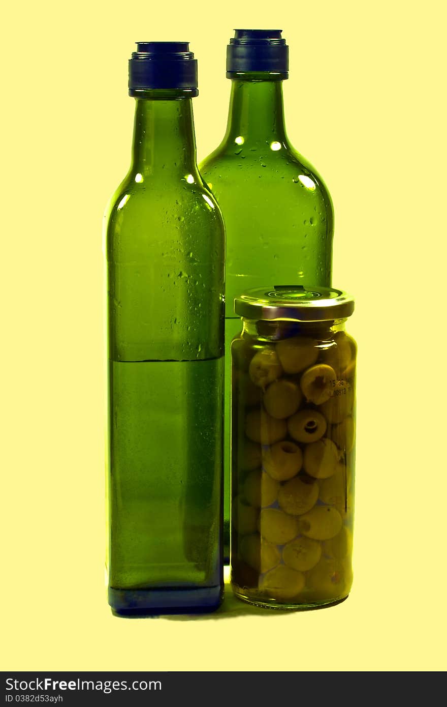 Green bottles and olives