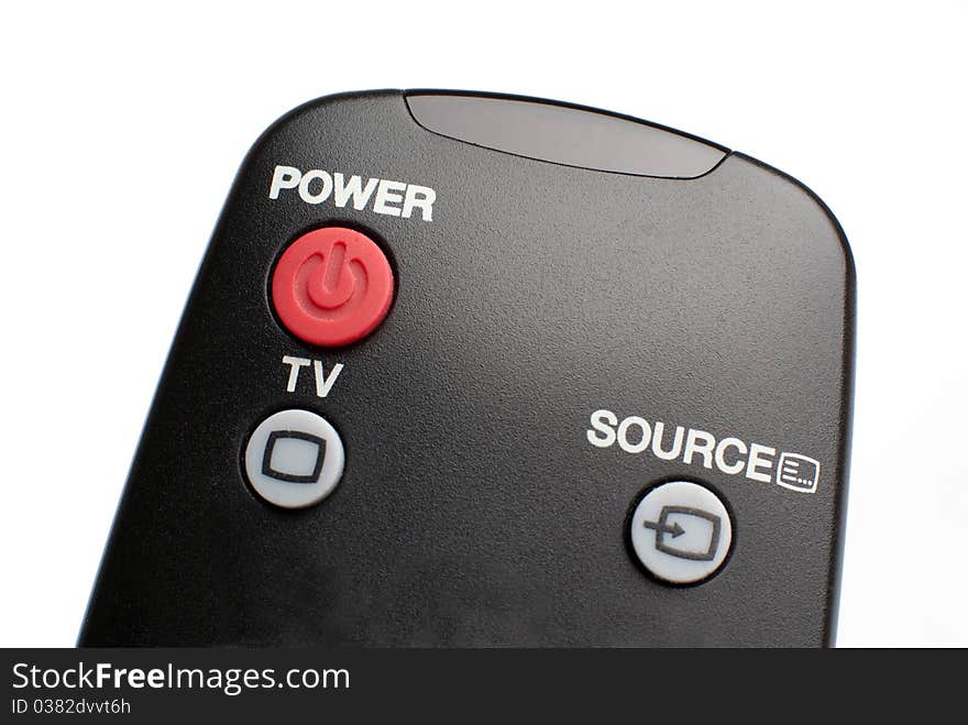 Black remote control on white background