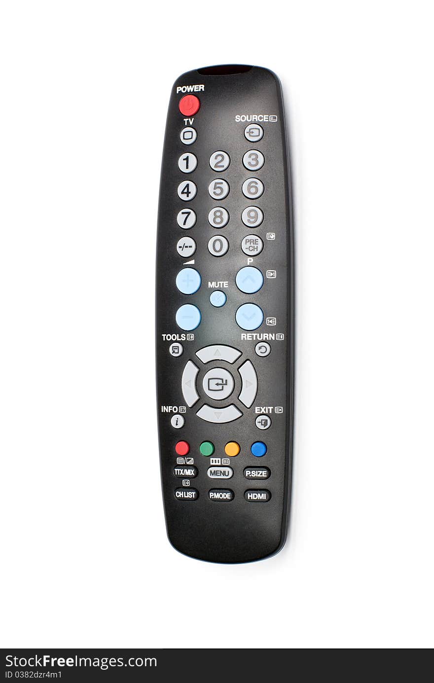 Black remote control on white background