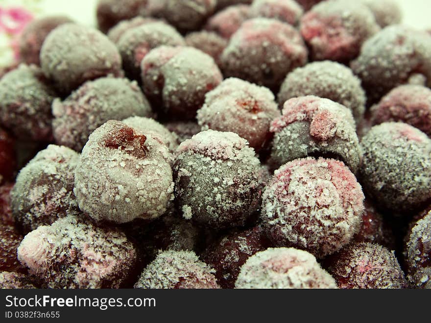 Quick-frozen fruit cherry coated hoarfrost