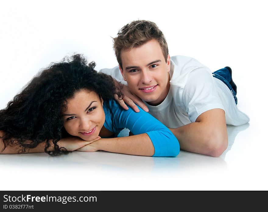 Smiling couple isolated on a white background