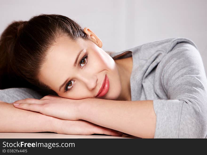 Closeup portrait of a happy young woman smiling. Closeup portrait of a happy young woman smiling