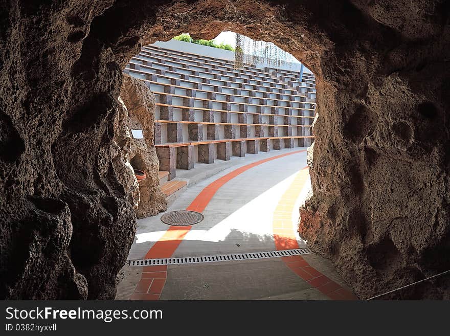 Aqua theater view, natural framing.