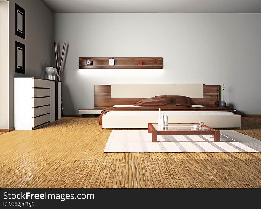 Modern interior of a bedroom room 3D