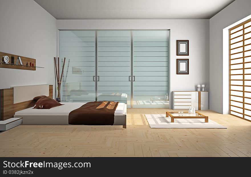 Modern interior of a bedroom room 3D