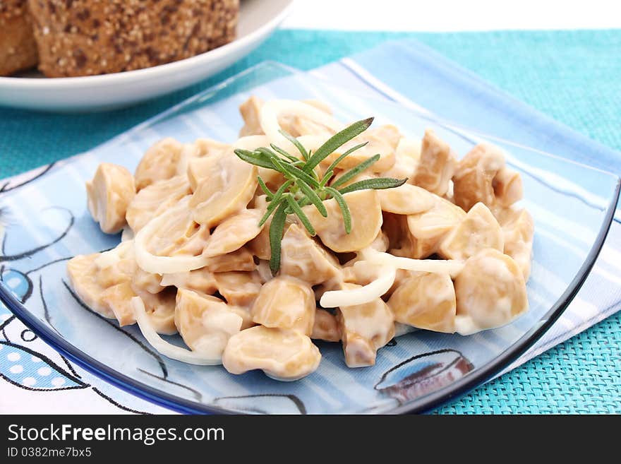 A fresh salad of mushrooms on a plate