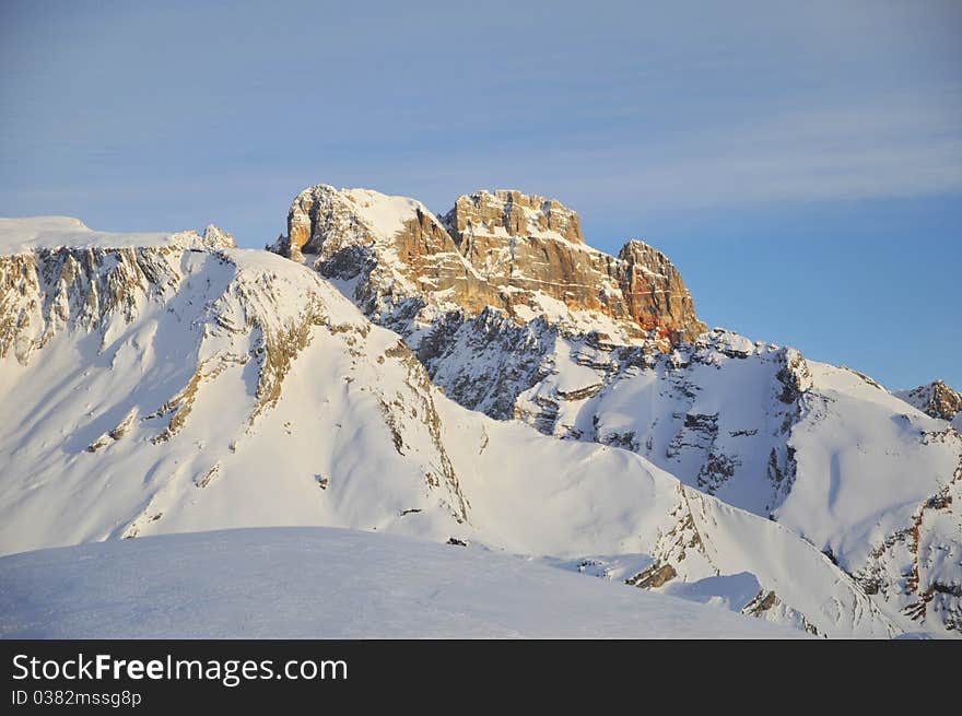 Winter landscape in the Dolomites, Italy, Alps