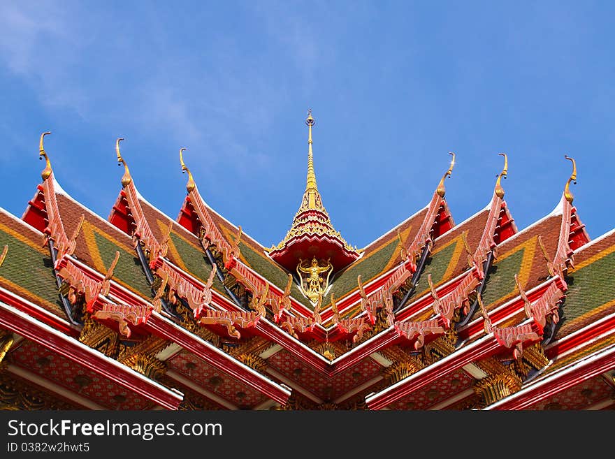 Roof of temple with blue sky. Roof of temple with blue sky