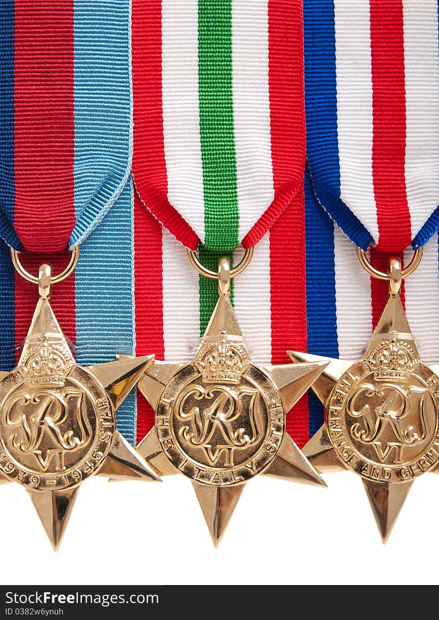 World War II Canadian star medals on pure white background