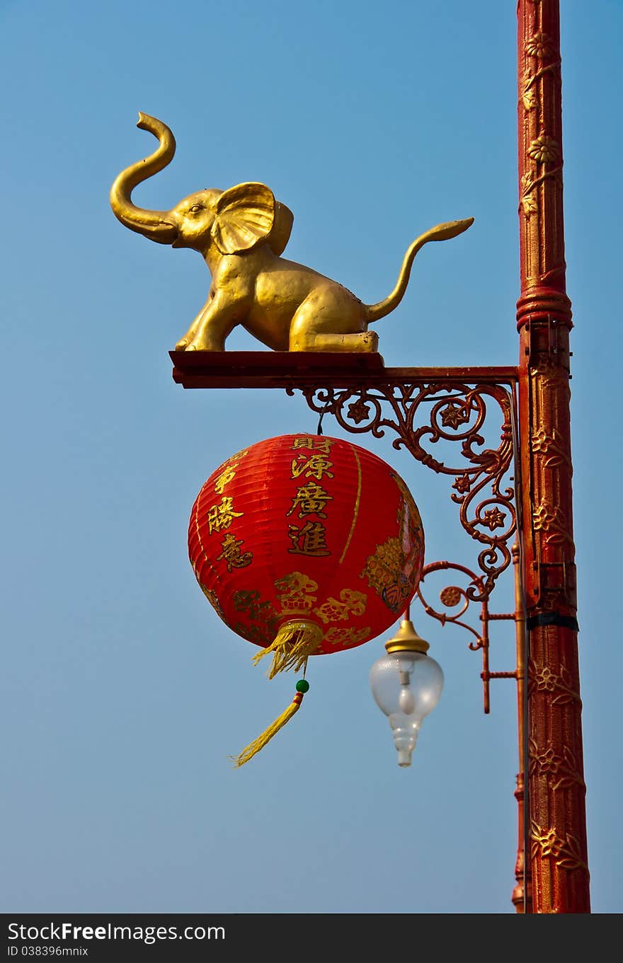 Elephant Statue on Light poles at nonthaburi in thailand