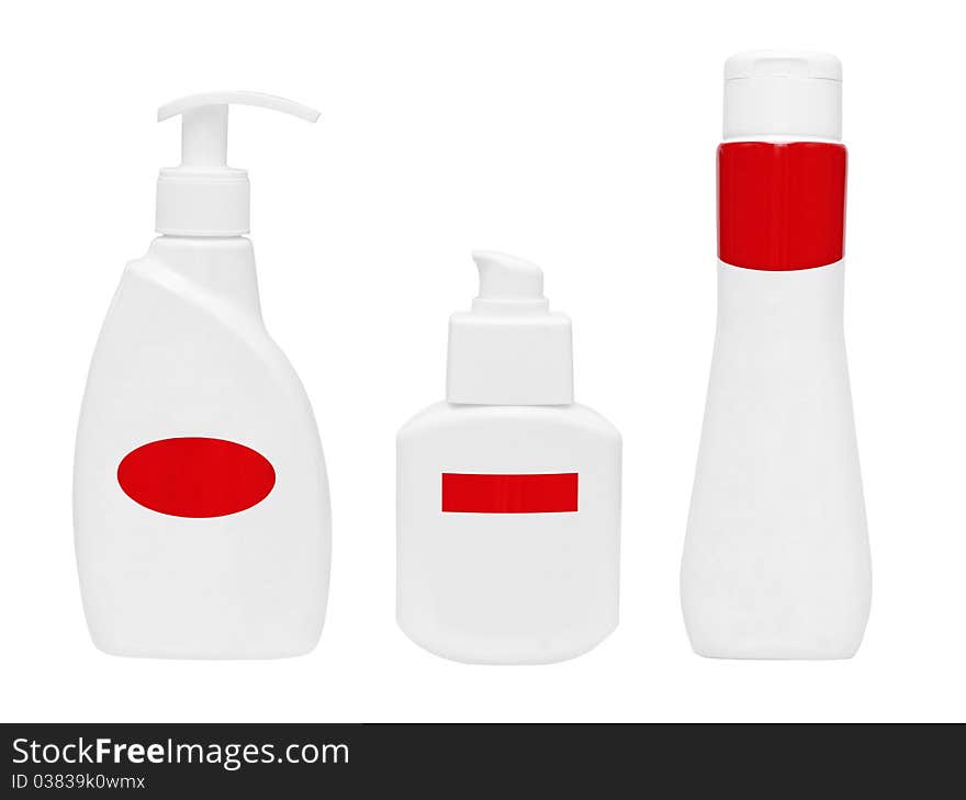 Cosmetical bottles on the white