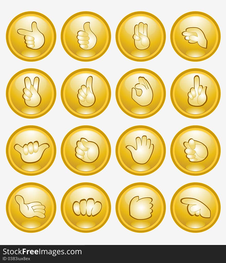 There are many yellow finger button arm icon