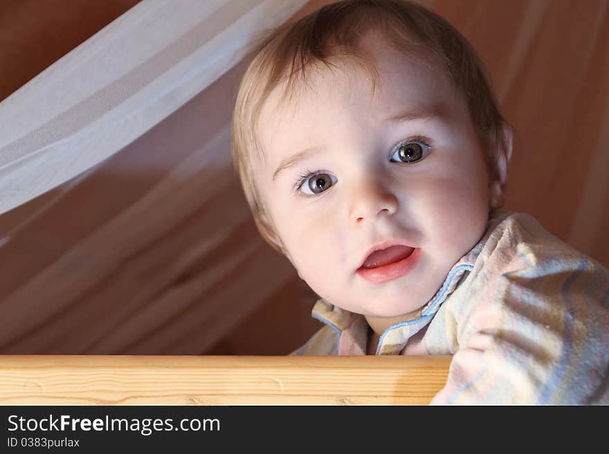 Portrait of a baby with a pacifier in his mouth. Portrait of a baby with a pacifier in his mouth