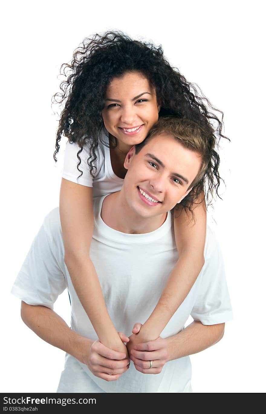 Young couple over white background