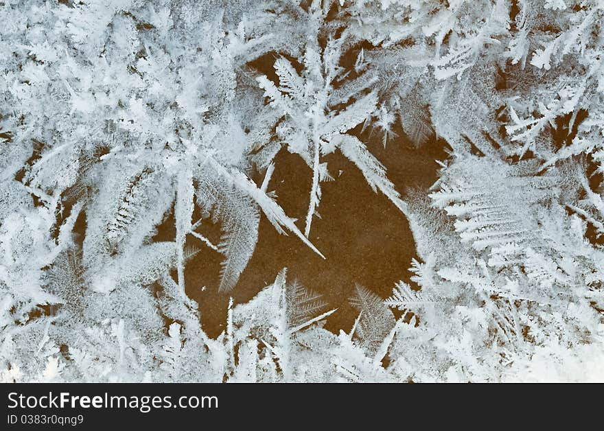 Snow flowers on a frozen window