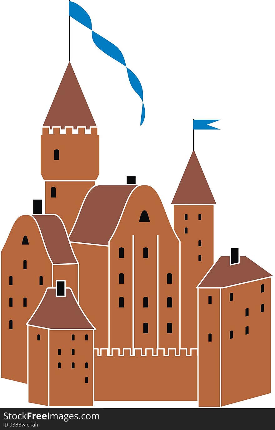 Medieval knight's castle - isolated vector illustration on white background