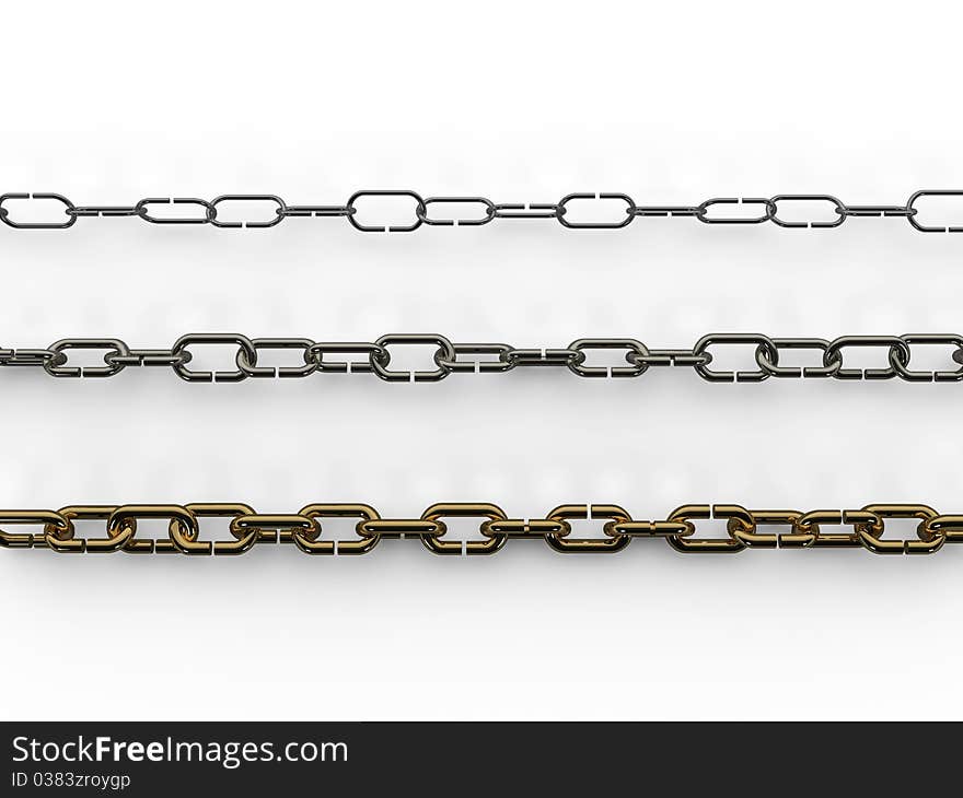 Three different chains of silver, platinum