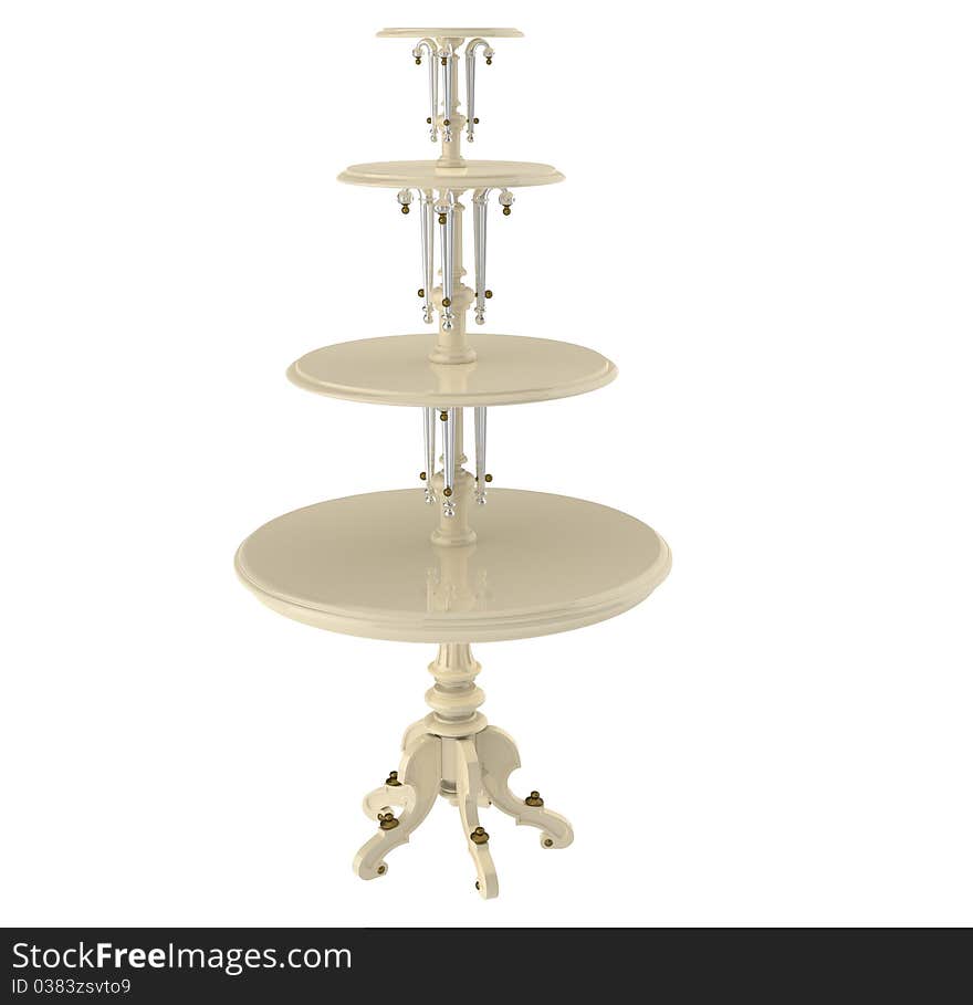 3d  buffet  table on four circles on a white background. 3d  buffet  table on four circles on a white background