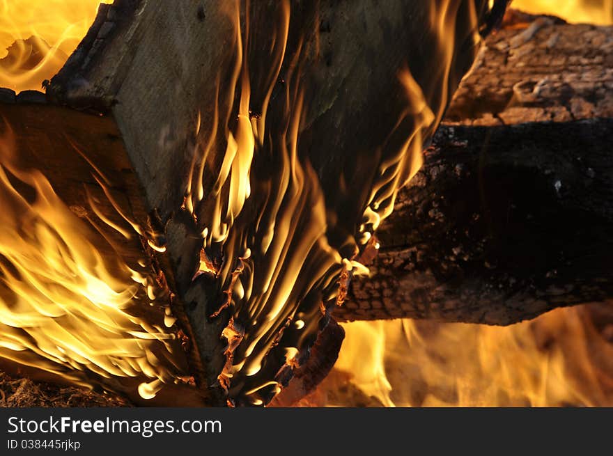 Wooden box is burning in fire. Wooden box is burning in fire