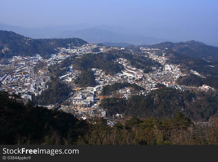 A bird's eye view of Jiuhua Moutain( where an ancient korean prince died, and became Ksitgarbha(dizang) Bodhisattva) City. A bird's eye view of Jiuhua Moutain( where an ancient korean prince died, and became Ksitgarbha(dizang) Bodhisattva) City