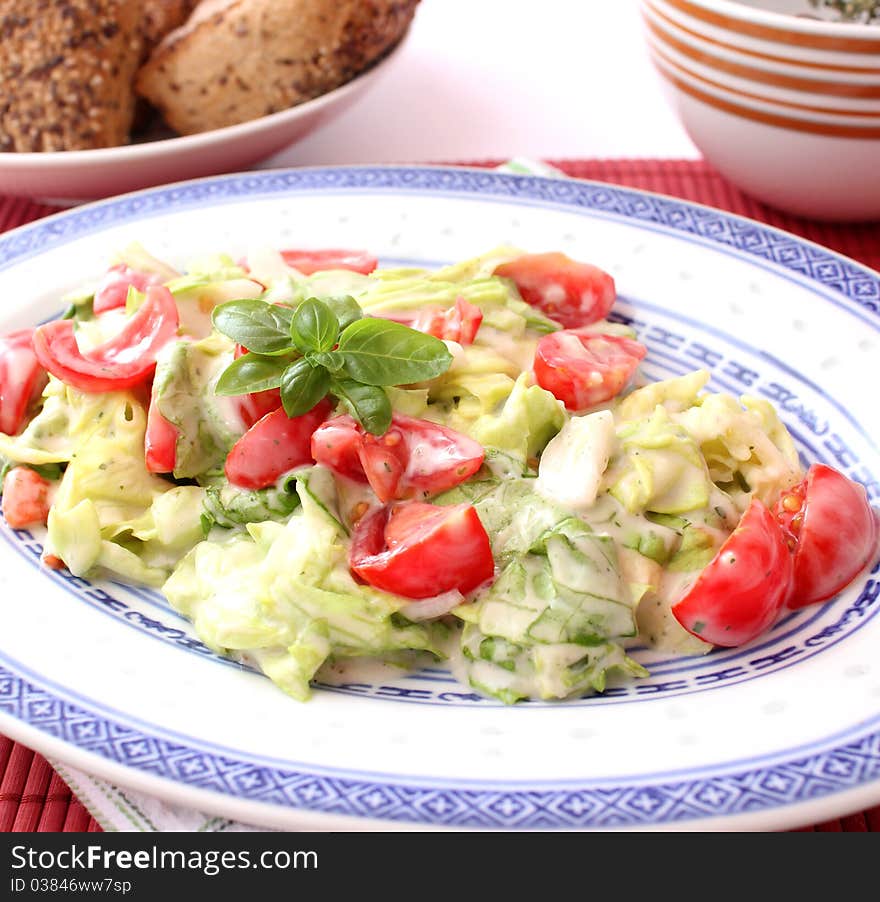 Fresh salad with tomatoes on a plate