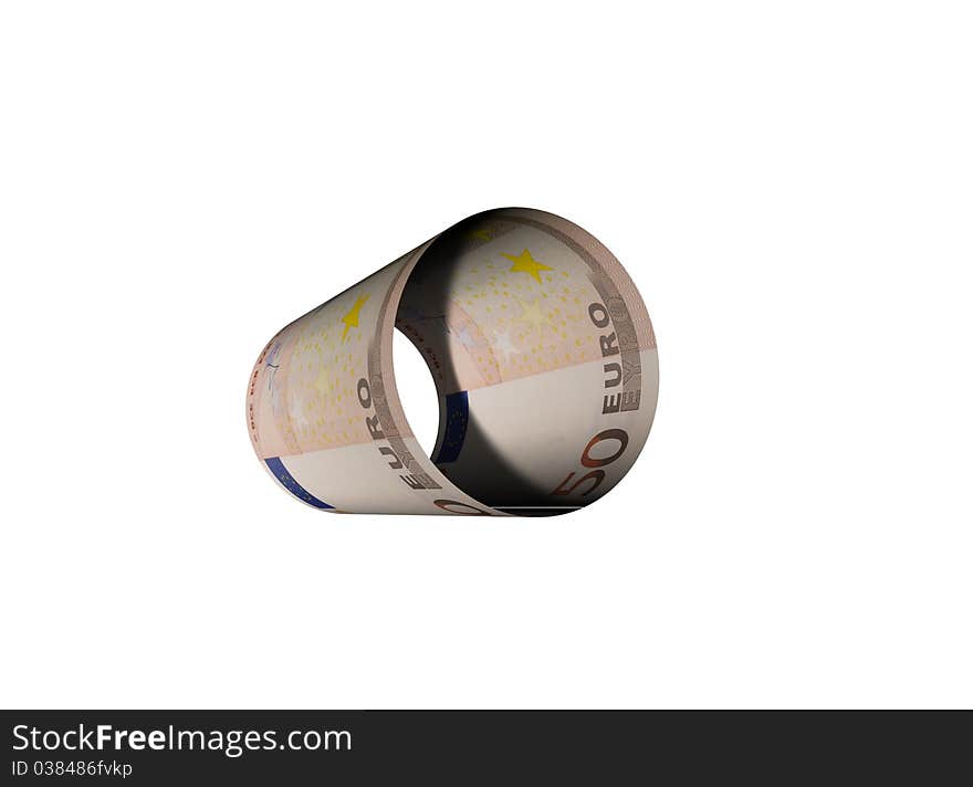 European union banknote 50 euros roll isolated concept. European union banknote 50 euros roll isolated concept