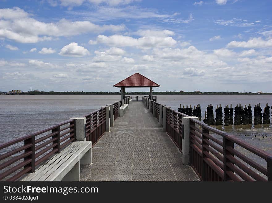 Walkway to river side at Thai gulf Thailand. Walkway to river side at Thai gulf Thailand