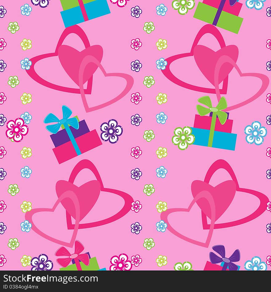 Seamless pattern with hearts and gifts