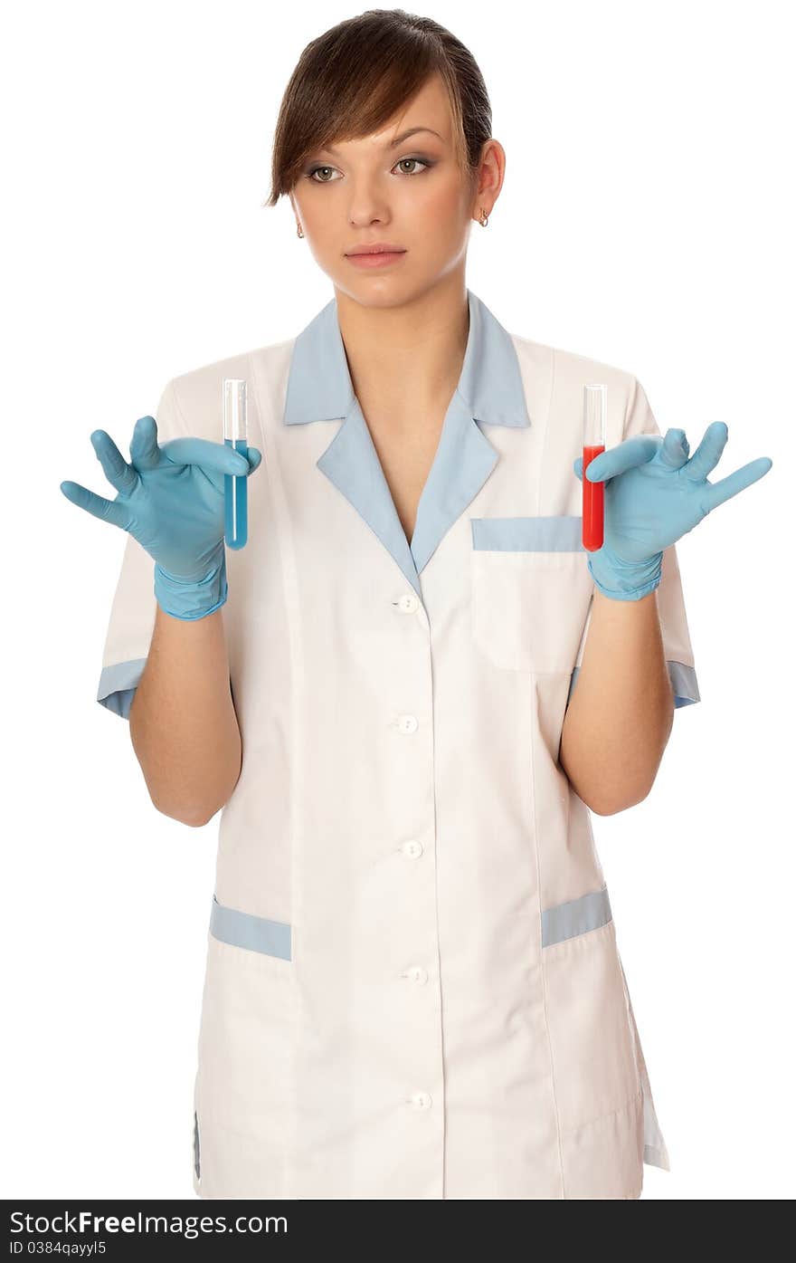 Doctor in blue gloves will be carry out research a samples of bloods at inhabitants of coast on availability of poisoning. Doctor in blue gloves will be carry out research a samples of bloods at inhabitants of coast on availability of poisoning