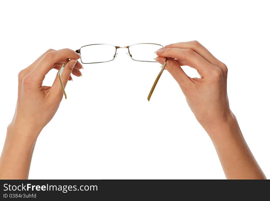 Woman holding stylish and trendy glasses in the hand for eyes protection