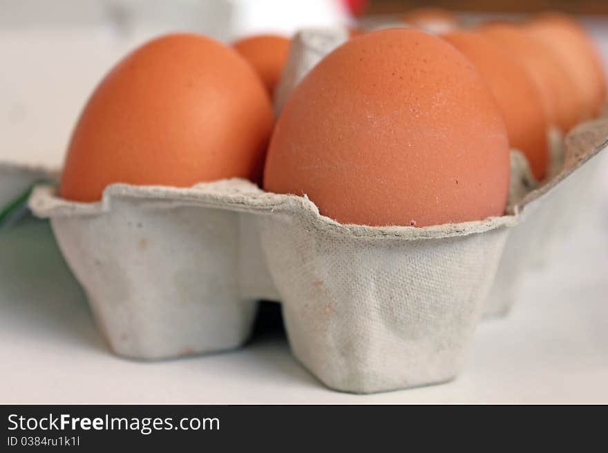 Eggs in box close up